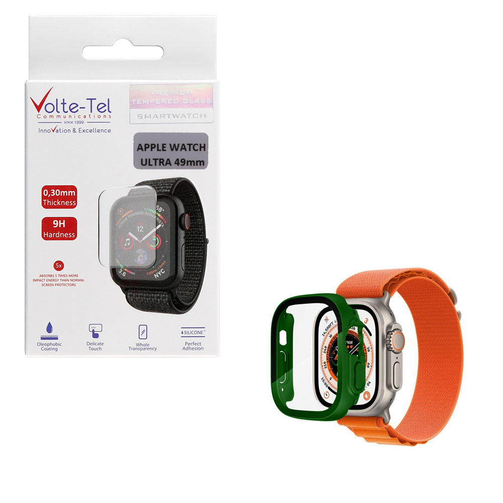 VOLTE-TEL TEMPERED GLASS APPLE WATCH ULTRA/ULTRA 2 49mm 1.92" 9H 0.30mm PC EDGE COVER WITH KEY 3D FULL GLUE FULL COVER GREEN