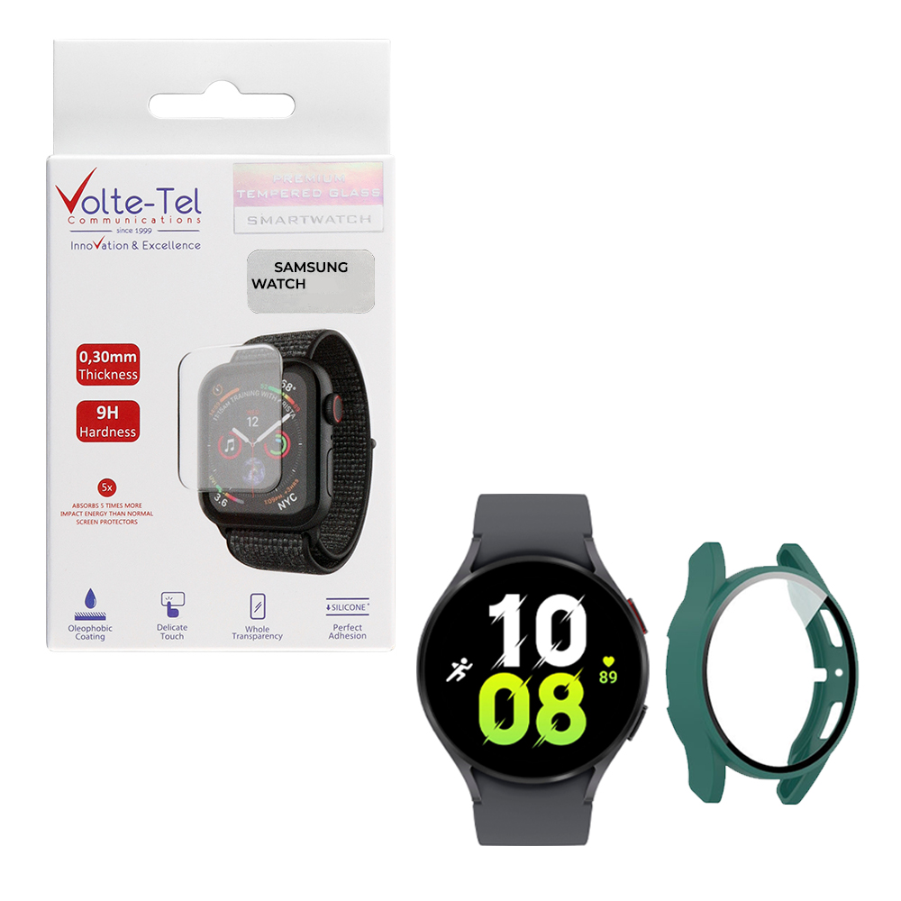 VOLTE-TEL TEMPERED GLASS SAMSUNG WATCH 5 44mm 1.4" 9H 0.30mm PC EDGE COVER WITH KEY 3D FULL GLUE FULL COVER GREEN