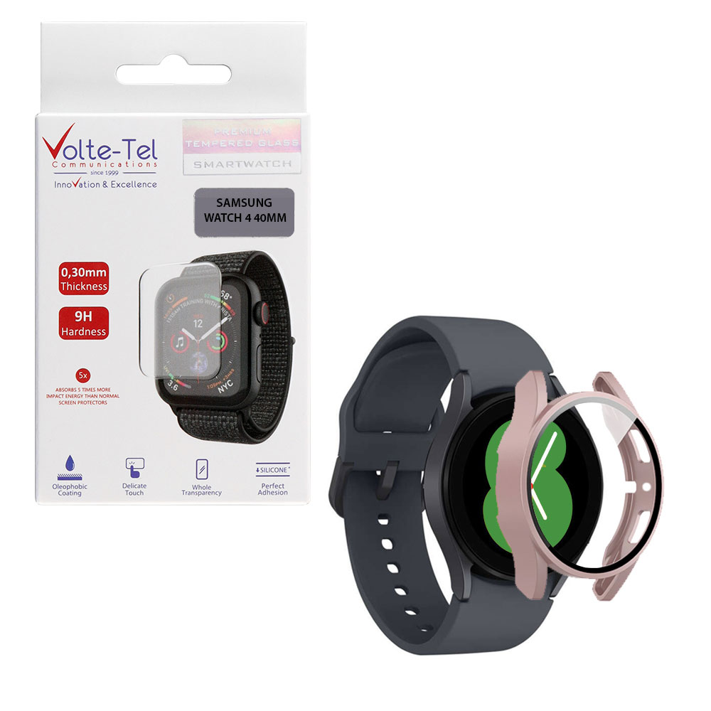 VOLTE-TEL TEMPERED GLASS SAMSUNG WATCH 4 40mm 1.2" 9H 0.30mm PC EDGE COVER WITH KEY 3D FULL GLUE FULL COVER GOLD