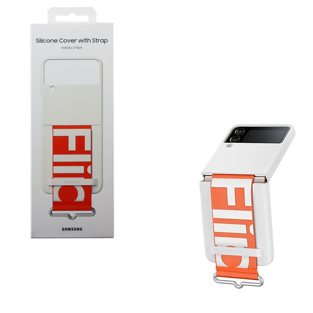 ΘΗΚΗ SAMSUNG GALAXY Z FLIP 4 5G F721 SILICONE COVER WITH STRAP EF-GF721TWEGWW WHITE PACKING OR