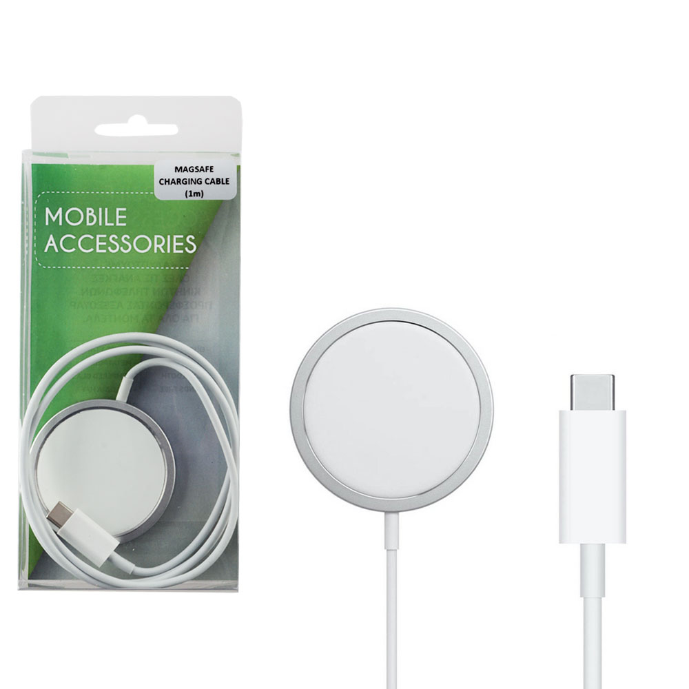 WIRELESS CHARGER APPLE MAGSAFE 15W FAST CHARGE +USB TYPE C CABLE WHITE BULK