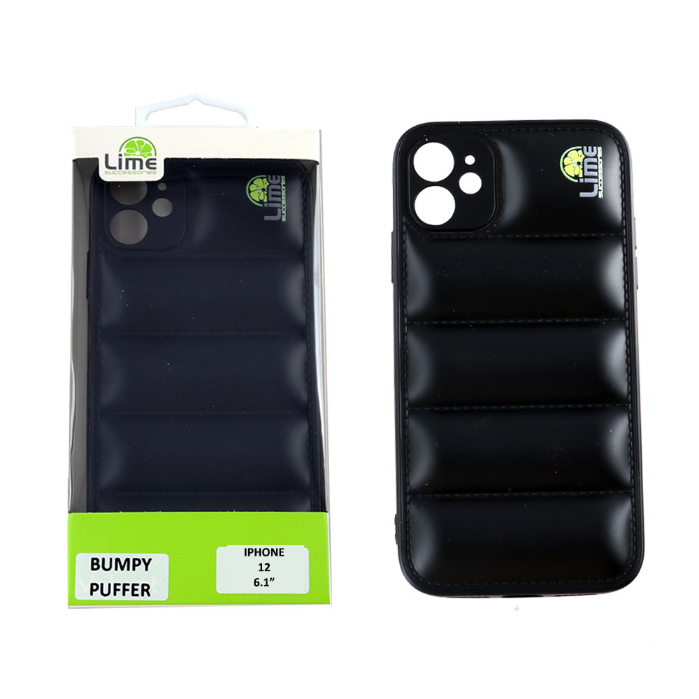 LIME ΘΗΚΗ IPHONE 12 6.1" BUMPY PUFFER TPU FULL CAMERA PROTECTION BLACK