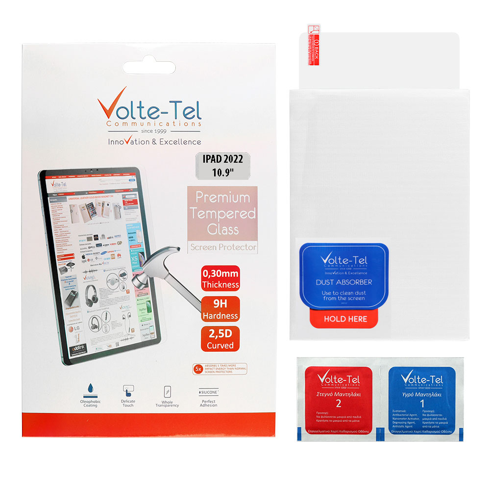 VOLTE-TEL TEMPERED GLASS IPAD 2022 10.9"  9H 0.30mm 2.5D FULL GLUE FULL COVER