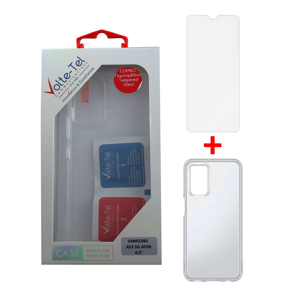 VOLTE-TEL COMBO SAMSUNG A53 5G A536 6.5" TEMPERED 0.30mm + ΘΗΚΗ SLIMCOLOR AIR WHITE