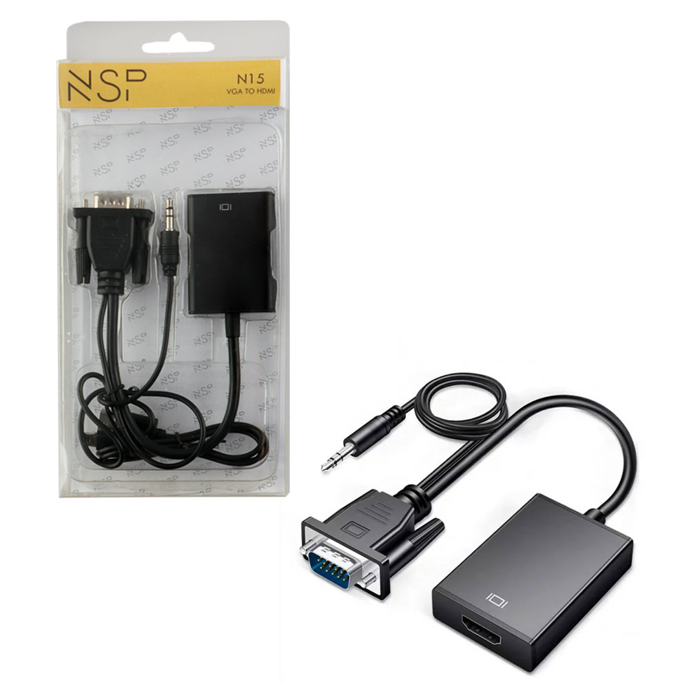 NSP N15 ΜΕΤΑΤΡΟΠΕΑΣ VGA/VGA/3.5mm  MALE TO HDMI FEMALE 1920x1080 BLACK