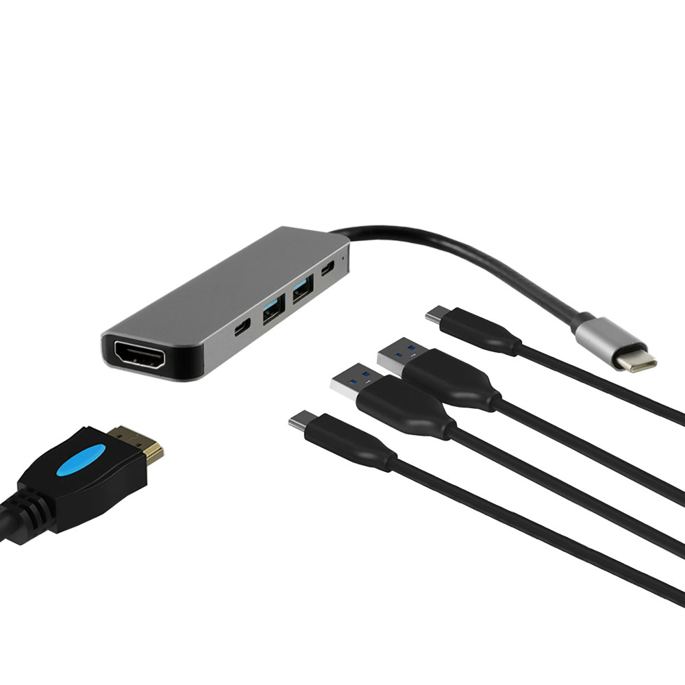 NSP N16 5 IN 1 USB-C HUB TYPE C TO HDMI 4K 30HZ/USB 3.0 5Gbps/2 USB 2.0/PD 3.0 100W/ TYPE C 3 5Gbps ALU GREY