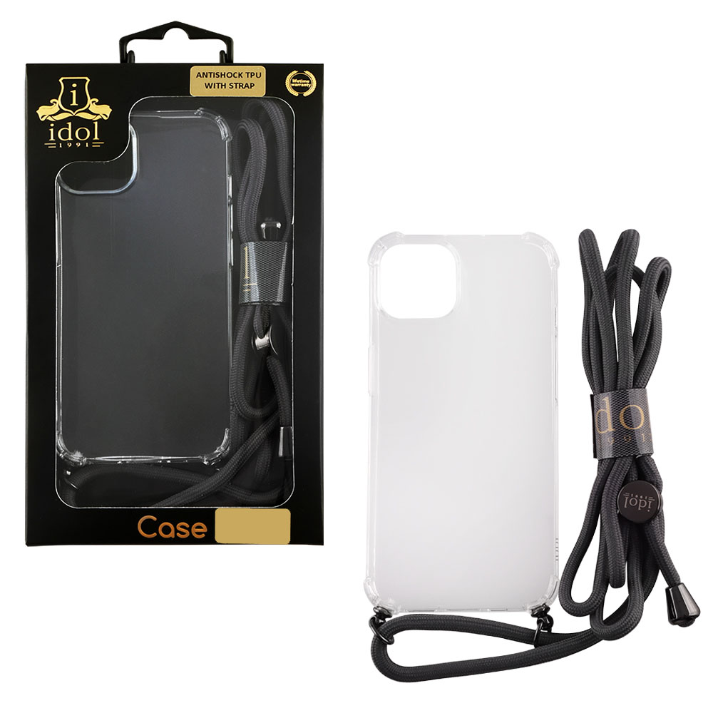 IDOL 1991 ΘΗΚΗ IPHONE 15 PLUS 6.7" ANTISHOCK AIR TPU WITH STRAP CAMERA GUARD ΔΙΑΦΑΝΗ