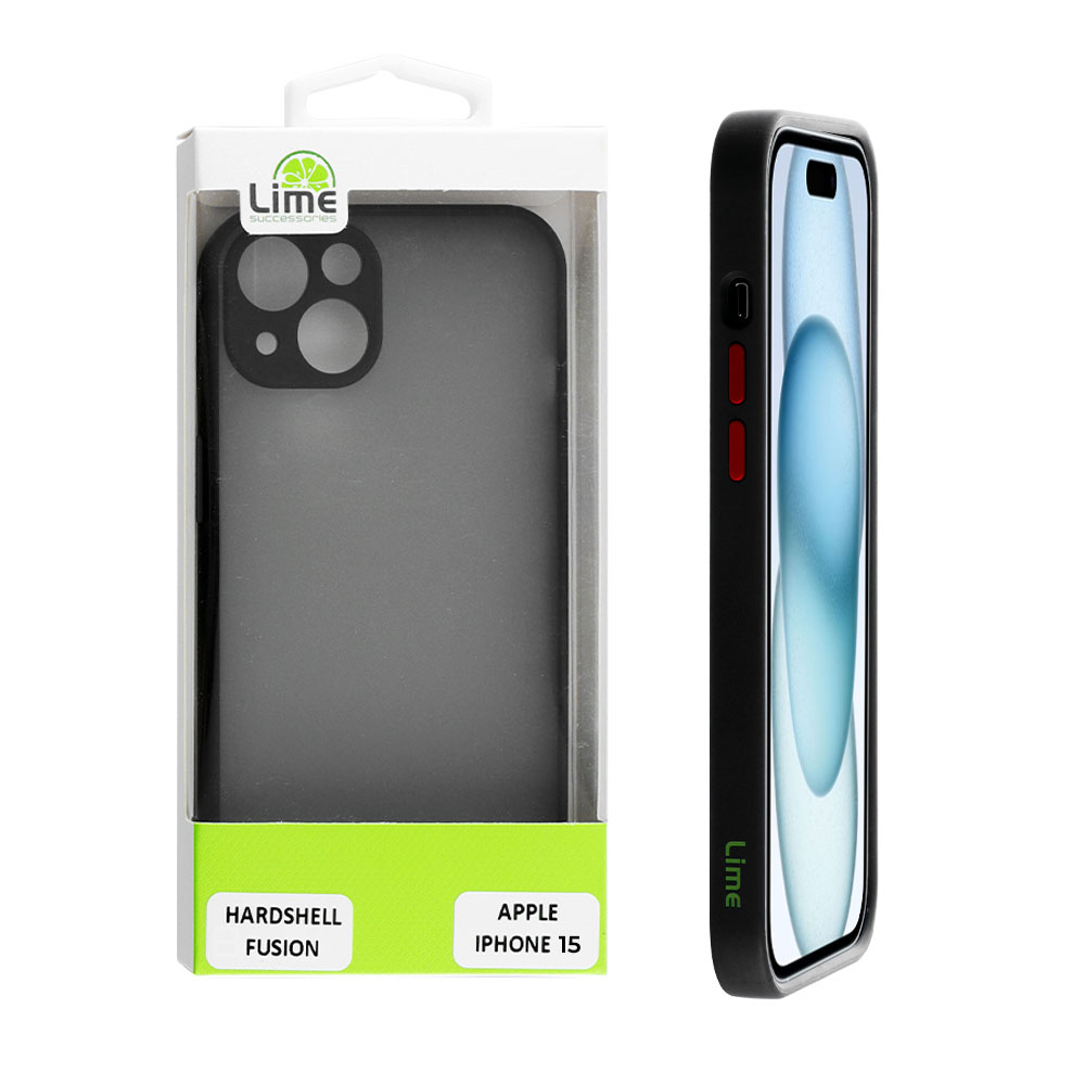 LIME ΘΗΚΗ IPHONE 15 6.1" HARDSHELL FUSION FULL CAMERA PROTECTION BLACK WITH RED KEYS