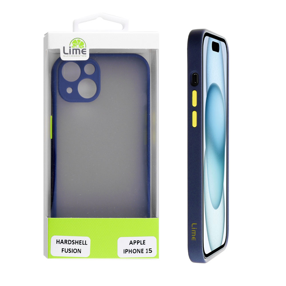 LIME ΘΗΚΗ IPHONE 15 6.1" HARDSHELL FUSION FULL CAMERA PROTECTION BLUE WITH YELLOW KEYS