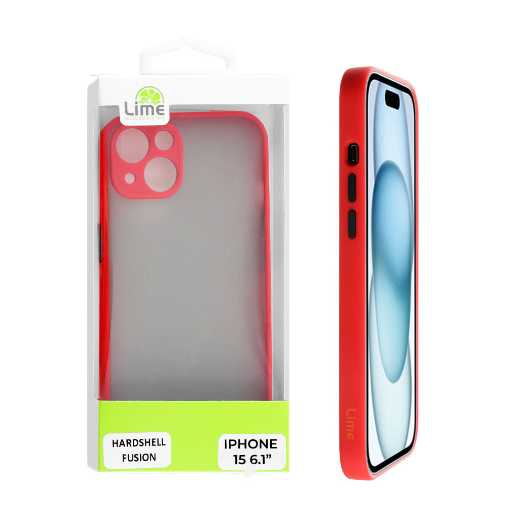 LIME ΘΗΚΗ IPHONE 15 6.1" HARDSHELL FUSION FULL CAMERA PROTECTION RED WITH BLACK KEYS