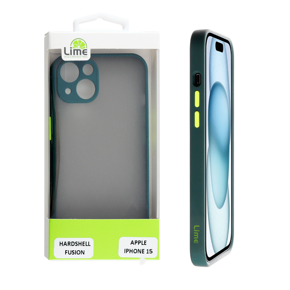 LIME ΘΗΚΗ IPHONE 15 6.1" HARDSHELL FUSION FULL CAMERA PROTECTION GREEN WITH YELLOW KEYS