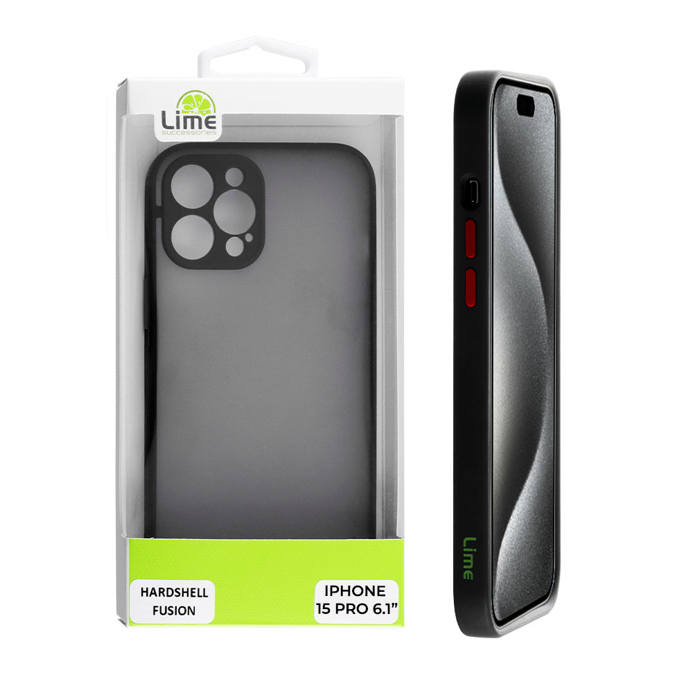 LIME ΘΗΚΗ IPHONE 15 PRO 6.1" HARDSHELL FUSION FULL CAMERA PROTECTION BLACK WITH RED KEYS
