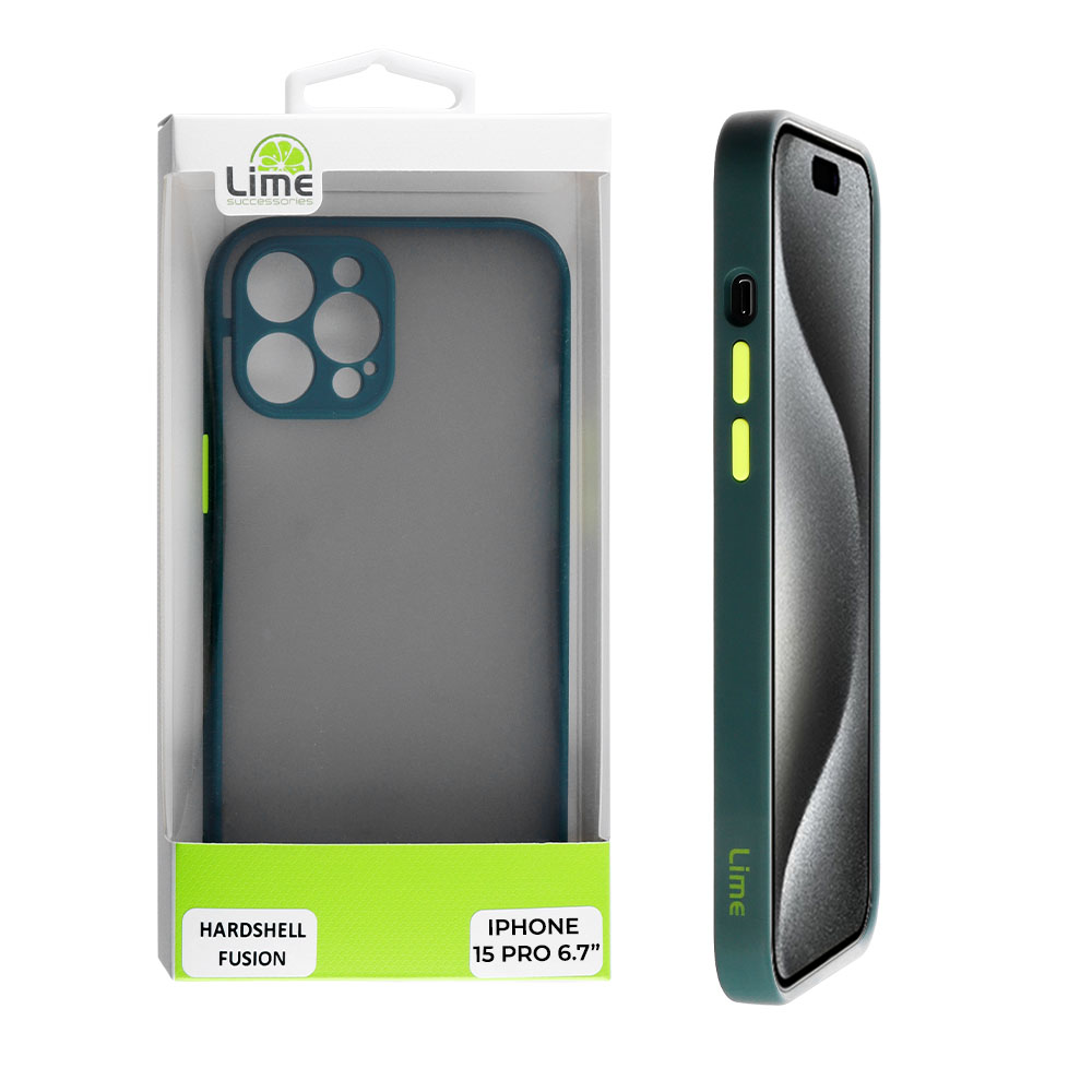 LIME ΘΗΚΗ IPHONE 15 PRO 6.1" HARDSHELL FUSION FULL CAMERA PROTECTION GREEN WITH YELLOW KEYS