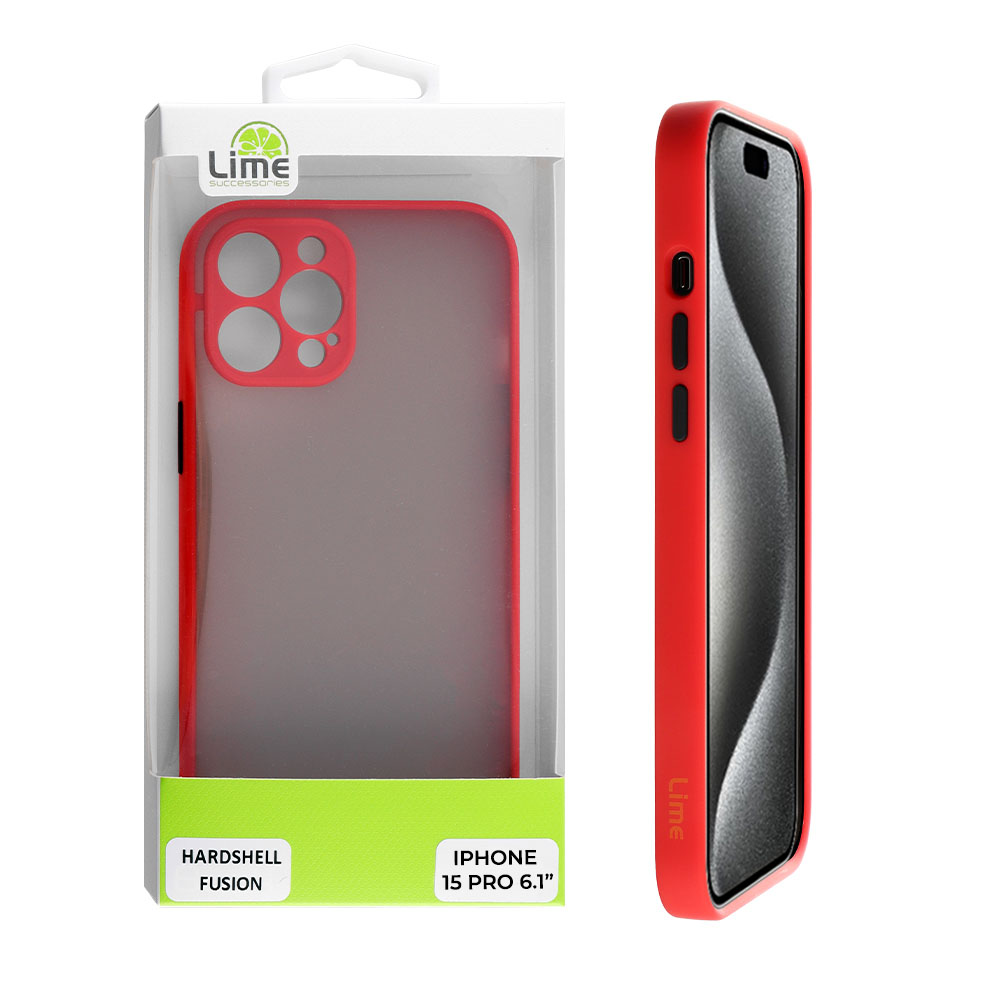 LIME ΘΗΚΗ IPHONE 15 PRO 6.1" HARDSHELL FUSION FULL CAMERA PROTECTION RED WITH BLACK KEYS