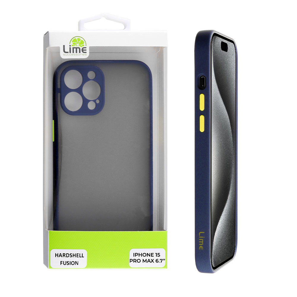 LIME ΘΗΚΗ IPHONE 15 PRO MAX 6.7" HARDSHELL FUSION FULL CAMERA PROTECTION BLUE WITH YELLOW KEYS
