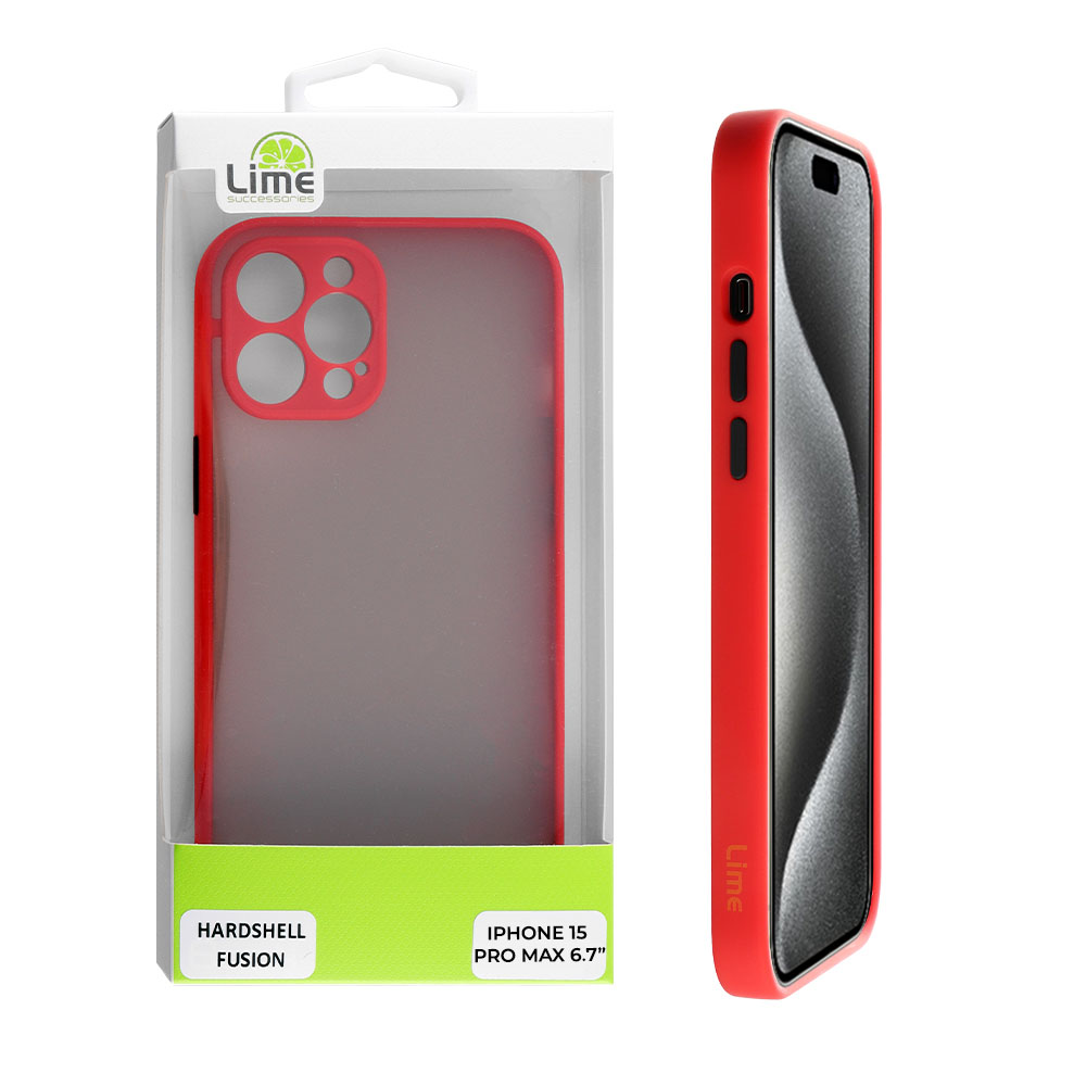 LIME ΘΗΚΗ IPHONE 15 PRO MAX 6.7" HARDSHELL FUSION FULL CAMERA PROTECTION RED WITH BLACK KEYS