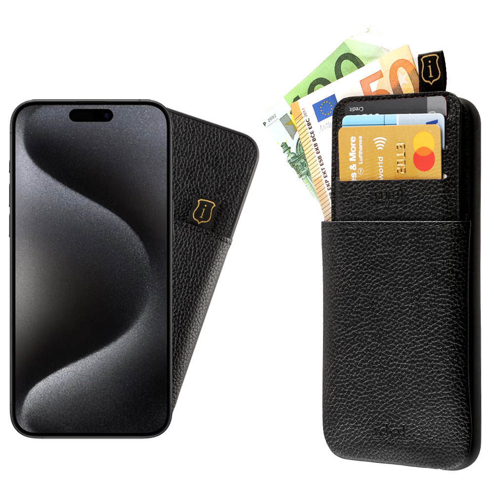 IDOL 1991 ΘΗΚΗ IPHONE 15 6.1" ANTI-RFID LEATHER SMART WALLET CAMERA GUARD BLACK