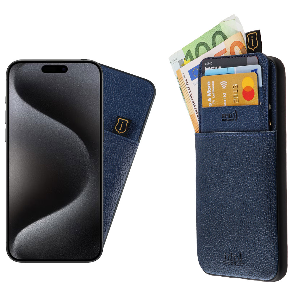 IDOL 1991 ΘΗΚΗ IPHONE 15 6.1" ANTI-RFID LEATHER SMART WALLET CAMERA GUARD BLUE