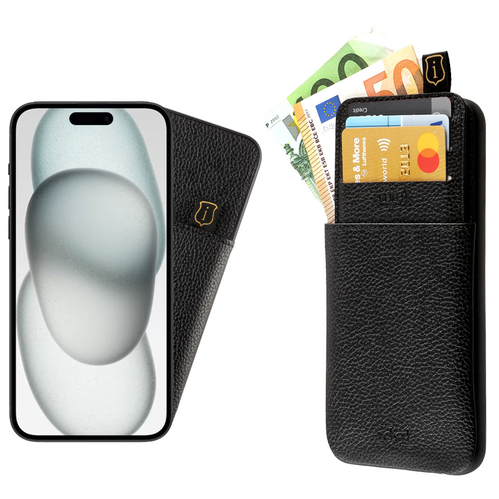 IDOL 1991 ΘΗΚΗ IPHONE 15 PLUS 6.7" ANTI-RFID LEATHER SMART WALLET CAMERA GUARD BLACK