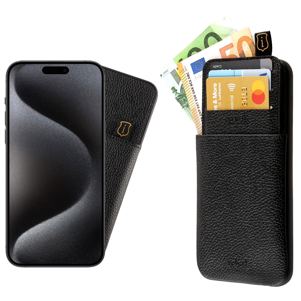 IDOL 1991 ΘΗΚΗ IPHONE 15 PRO MAX 6.7" ANTI-RFID LEATHER SMART WALLET CAMERA GUARD BLACK