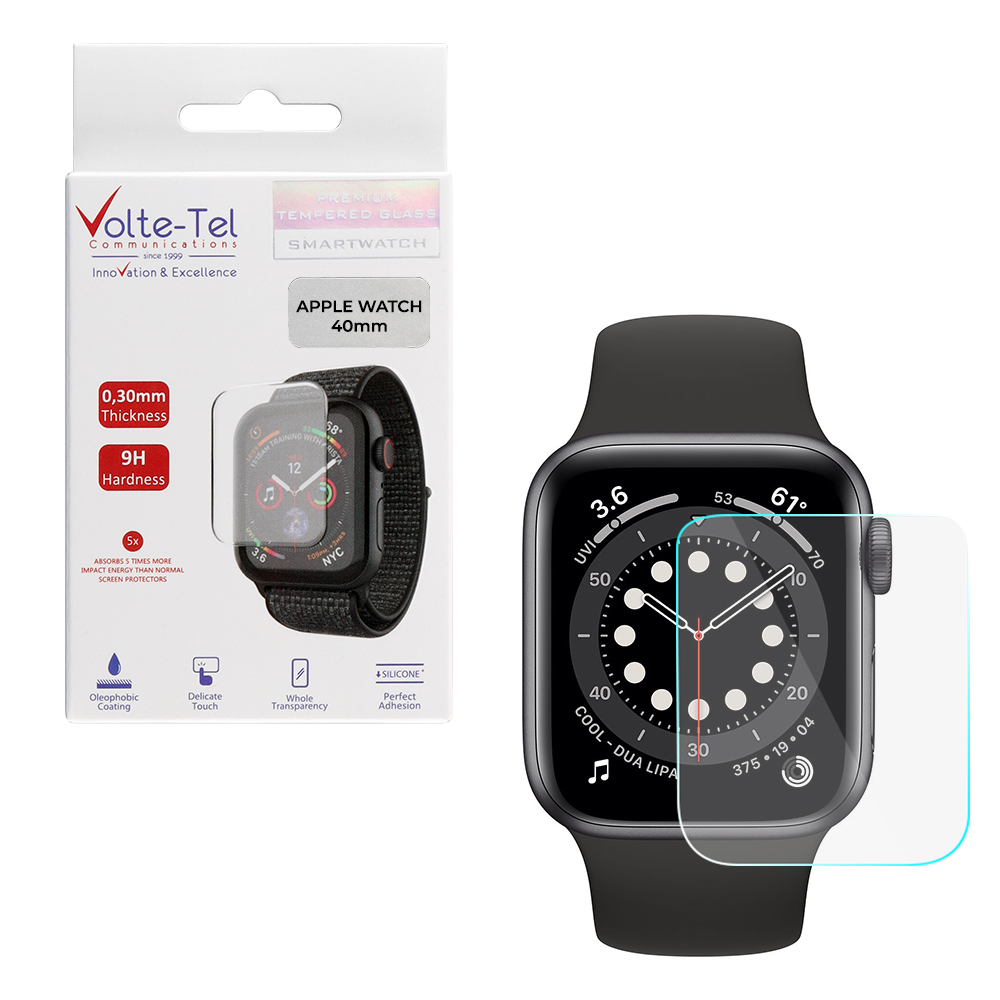 VOLTE-TEL TEMPERED GLASS APPLE WATCH 38mm 1.5"/40mm 1.57" 9H 0.30mm 2.5D FULL GLUE FULL COVER LARGE (2.2x2.8mm)