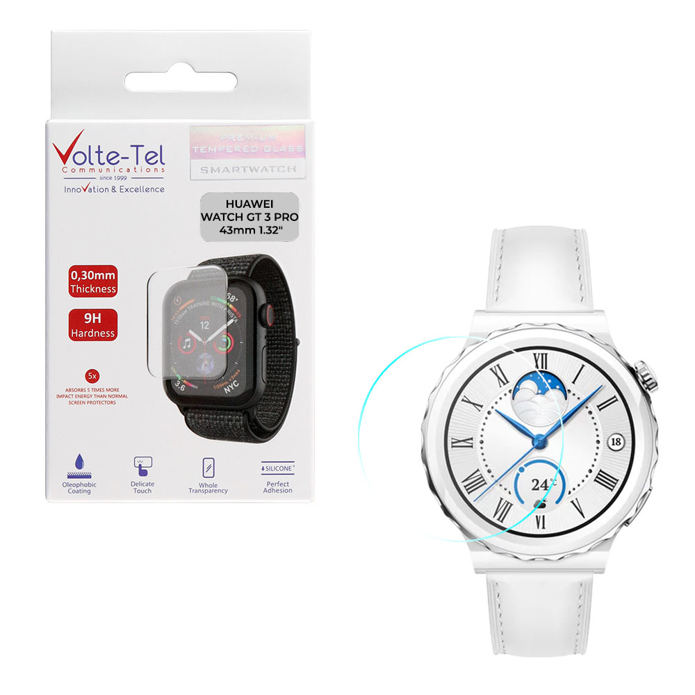 VOLTE-TEL TEMPERED GLASS HUAWEI WATCH GT 3 PRO 43mm 1.32" 9H 0.30mm 2.5D FULL GLUE FULL COVER