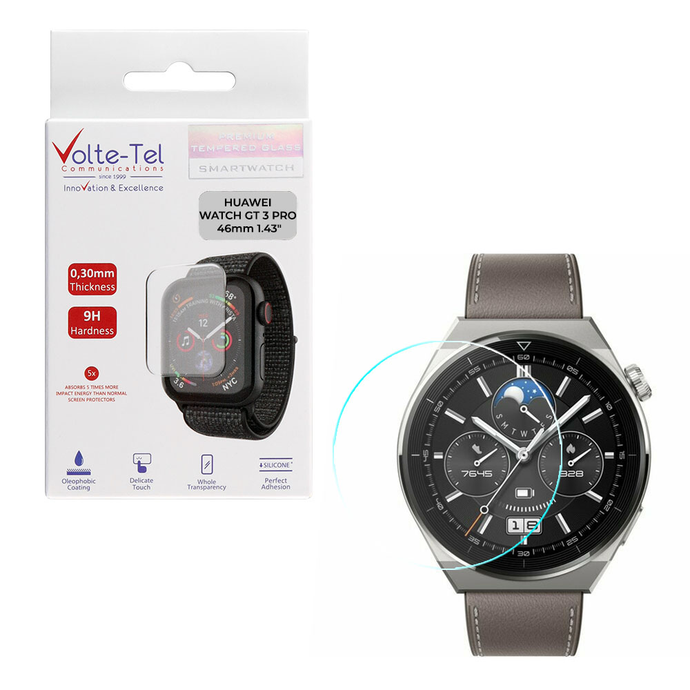 VOLTE-TEL TEMPERED GLASS HUAWEI WATCH GT 3 PRO 46mm 1.43" 9H 0.30mm 2.5D FULL GLUE FULL COVER