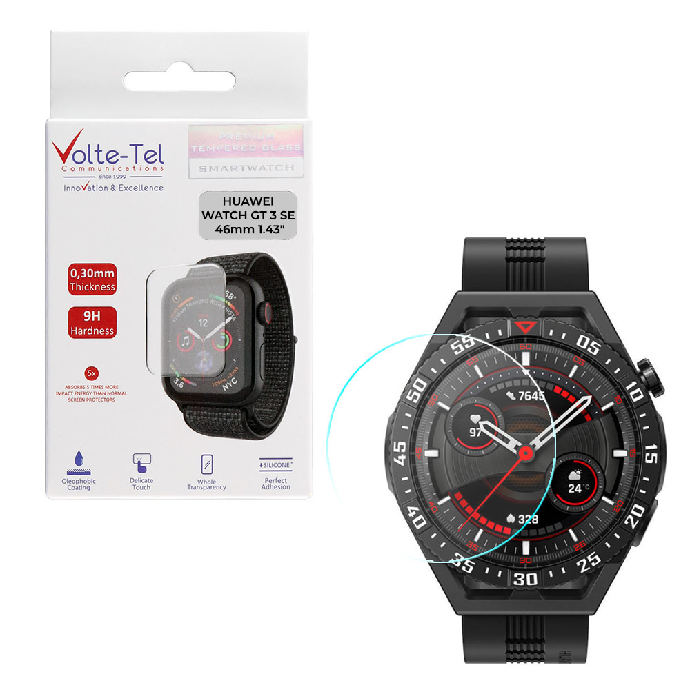 VOLTE-TEL TEMPERED GLASS HUAWEI WATCH GT 3 SE 46mm 1.43" 9H 0.30mm 2.5D FULL GLUE FULL COVER