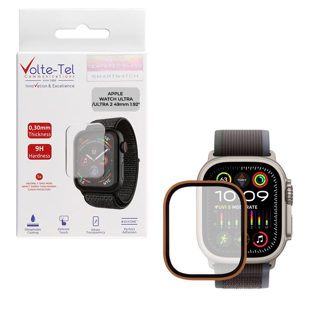 VOLTE-TEL TEMPERED GLASS APPLE WATCH ULTRA/ULTRA 2 49mm 1.92" 9H 0.30mm TWO COLOR FULL GLUE FULL COVER GOLD-BLACK