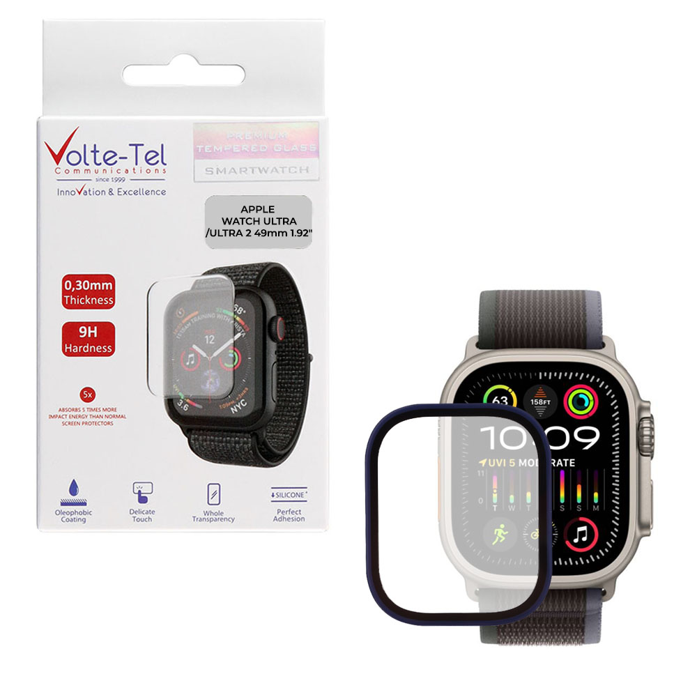VOLTE-TEL TEMPERED GLASS APPLE WATCH ULTRA/ULTRA 2 49mm 1.92" 9H 0.30mm TWO COLOR FULL GLUE FULL COVER BLUE-BLACK
