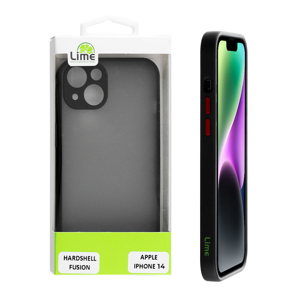 LIME ΘΗΚΗ IPHONE 14 6.1" HARDSHELL FUSION FULL CAMERA PROTECTION BLACK WITH RED KEYS