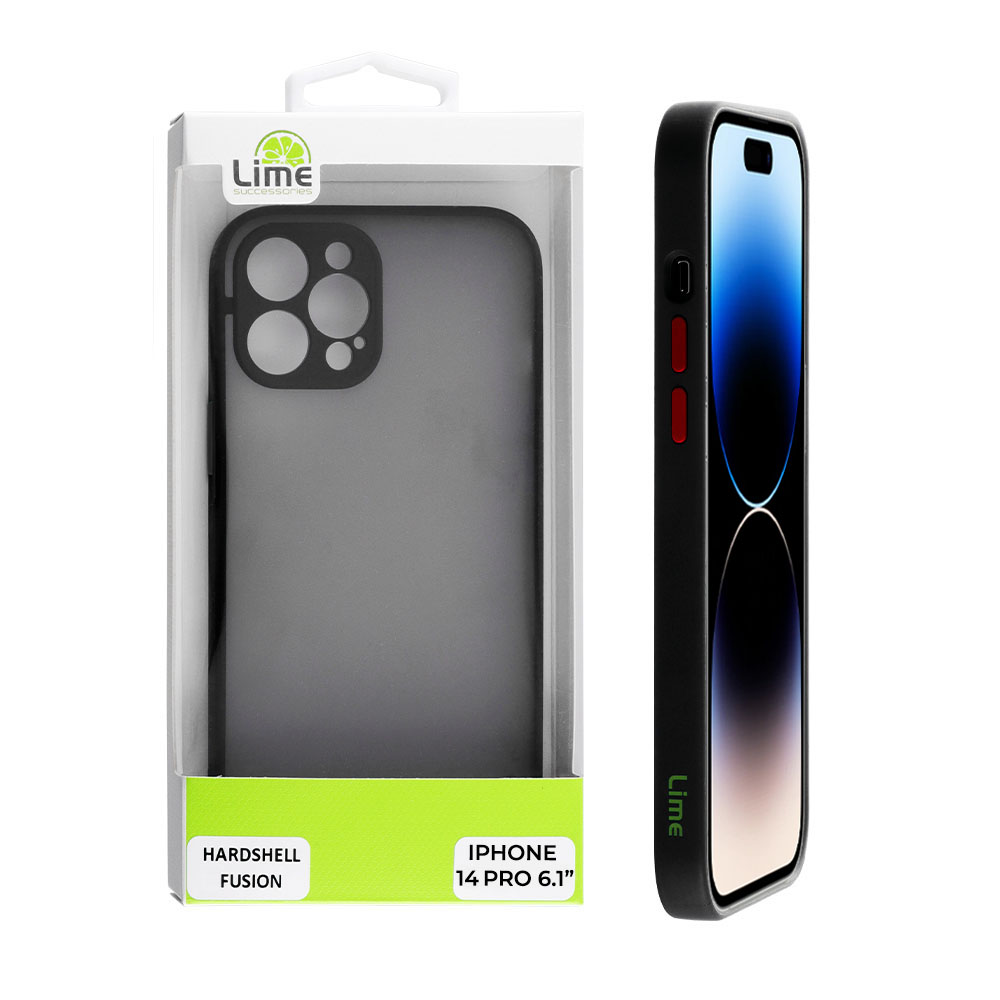 LIME ΘΗΚΗ IPHONE 14 PRO 6.1" HARDSHELL FUSION FULL CAMERA PROTECTION BLACK WITH RED KEYS