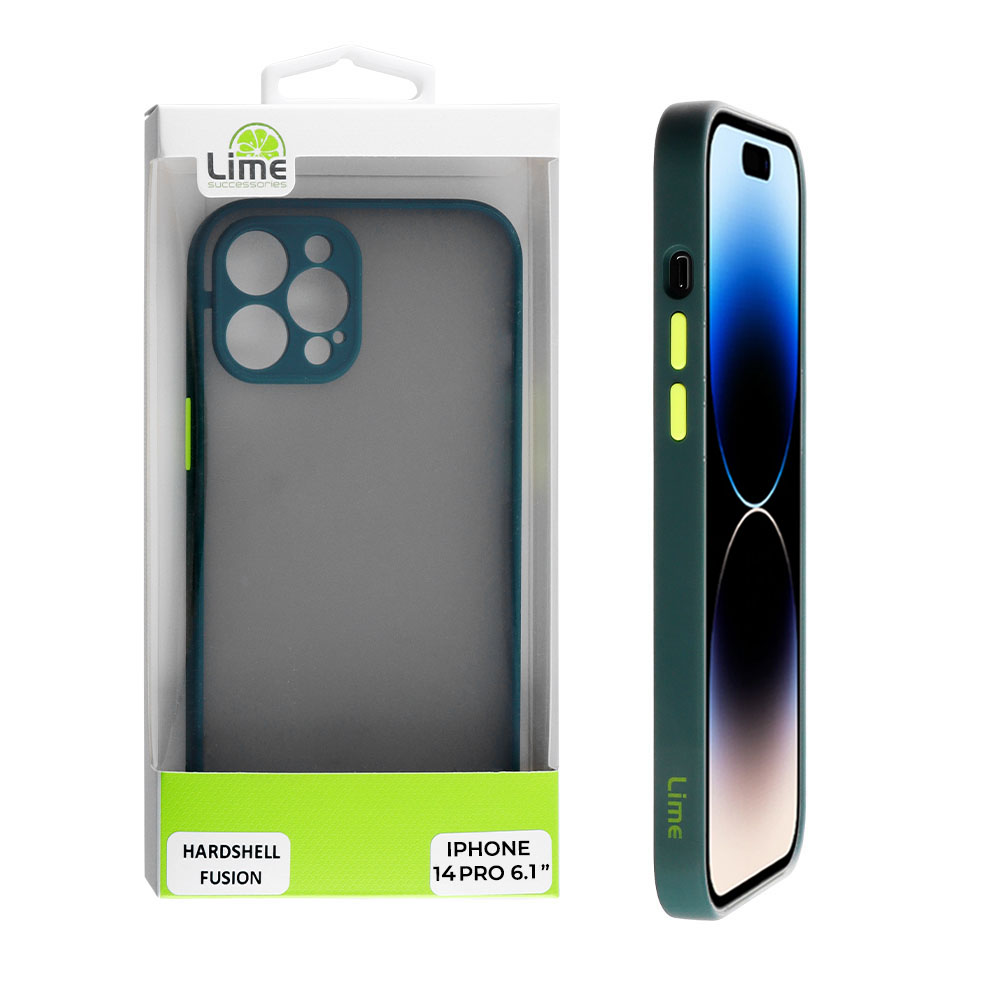LIME ΘΗΚΗ IPHONE 14 PRO 6.1" HARDSHELL FUSION FULL CAMERA PROTECTION GREEN WITH YELLOW KEYS