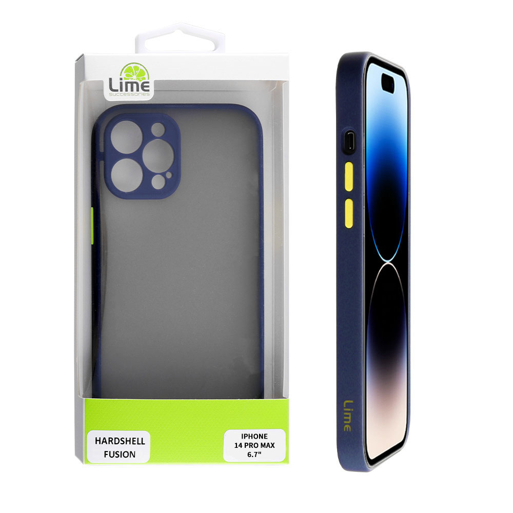 LIME ΘΗΚΗ IPHONE 14 PRO MAX 6.7" HARDSHELL FUSION FULL CAMERA PROTECTION BLUE WITH YELLOW KEYS