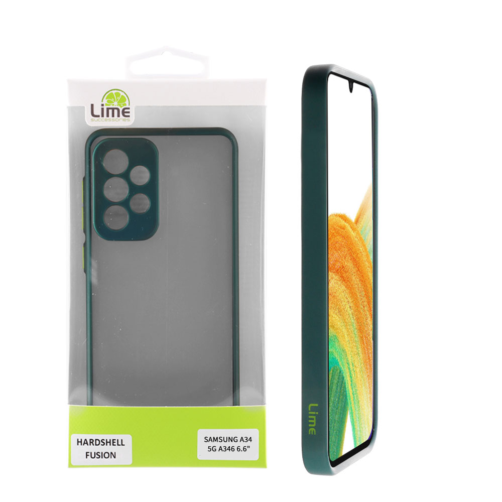 LIME ΘΗΚΗ SAMSUNG A34 5G A346 6.6" HARDSHELL FUSION FULL CAMERA PROTECTION GREEN WITH YELLOW KEYS