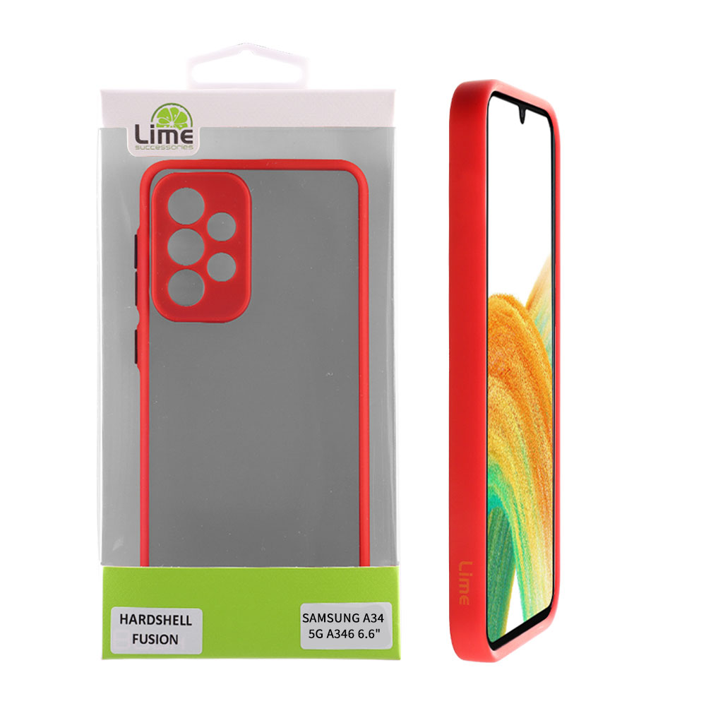LIME ΘΗΚΗ SAMSUNG A34 5G A346 6.6" HARDSHELL FUSION FULL CAMERA PROTECTION RED WITH BLACK KEYS