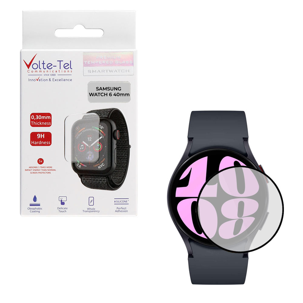 VOLTE-TEL TEMPERED GLASS SAMSUNG WATCH 6 40mm R930/R935 1.30" 9H 0.30mm 2.5D FULL GLUE FULL COVER BLACK