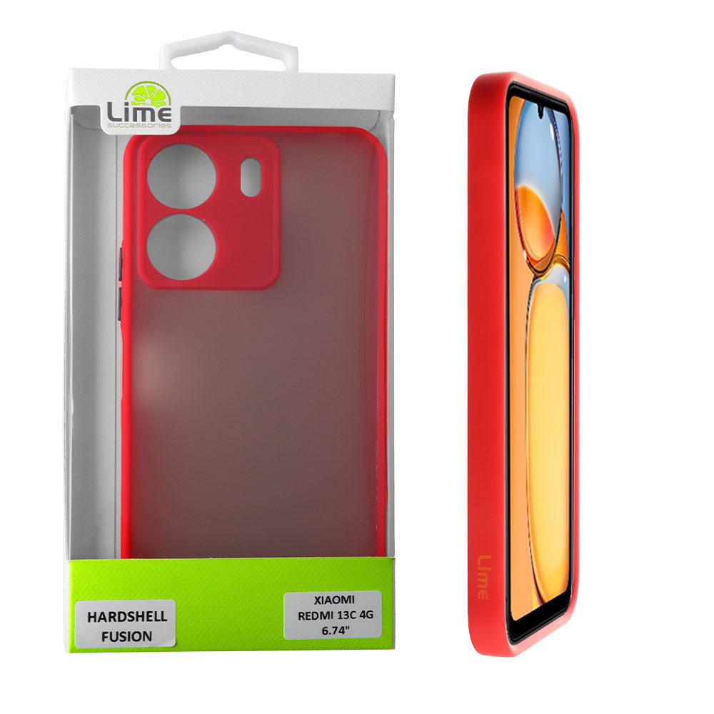 LIME ΘΗΚΗ XIAOMI REDMI 13C 4G 6.74" HARDSHELL FUSION FULL CAMERA PROTECTION RED WITH BLACK KEYS