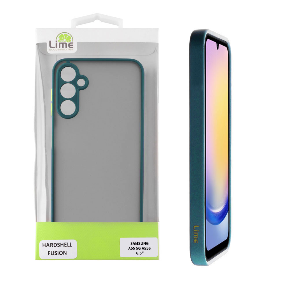 LIME ΘΗΚΗ SAMSUNG A55 5G A556 6.6" HARDSHELL FUSION FULL CAMERA PROTECTION GREEN WITH YELLOW KEYS