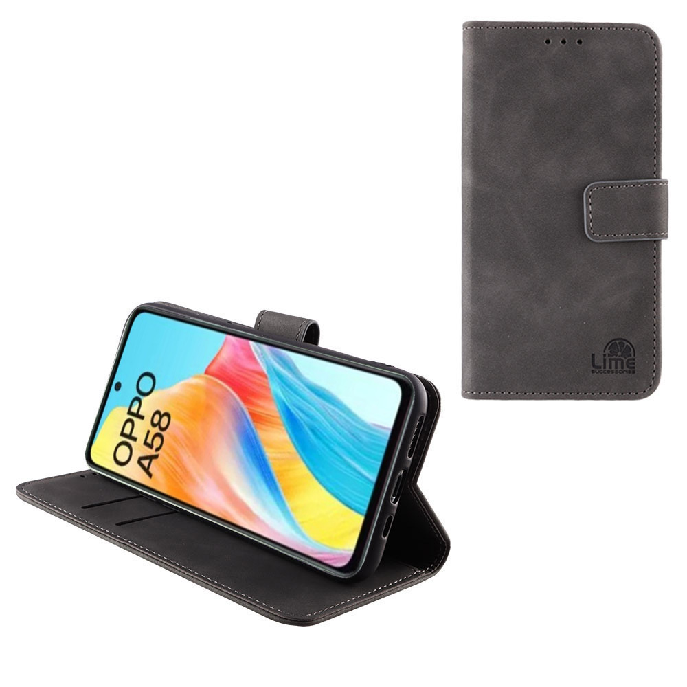LIME ΘΗΚΗ OPPO A58 4G 6.72" ESSENTIAL MAGNET BOOK STAND CLIP GREY