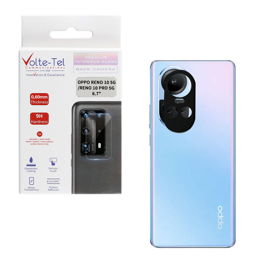 VOLTE-TEL TEMPERED GLASS OPPO RENO 10 5G/RENO 10 PRO 5G 6.7" 9H 0.25mm 3D CURVED FOR CAMERA BLACK