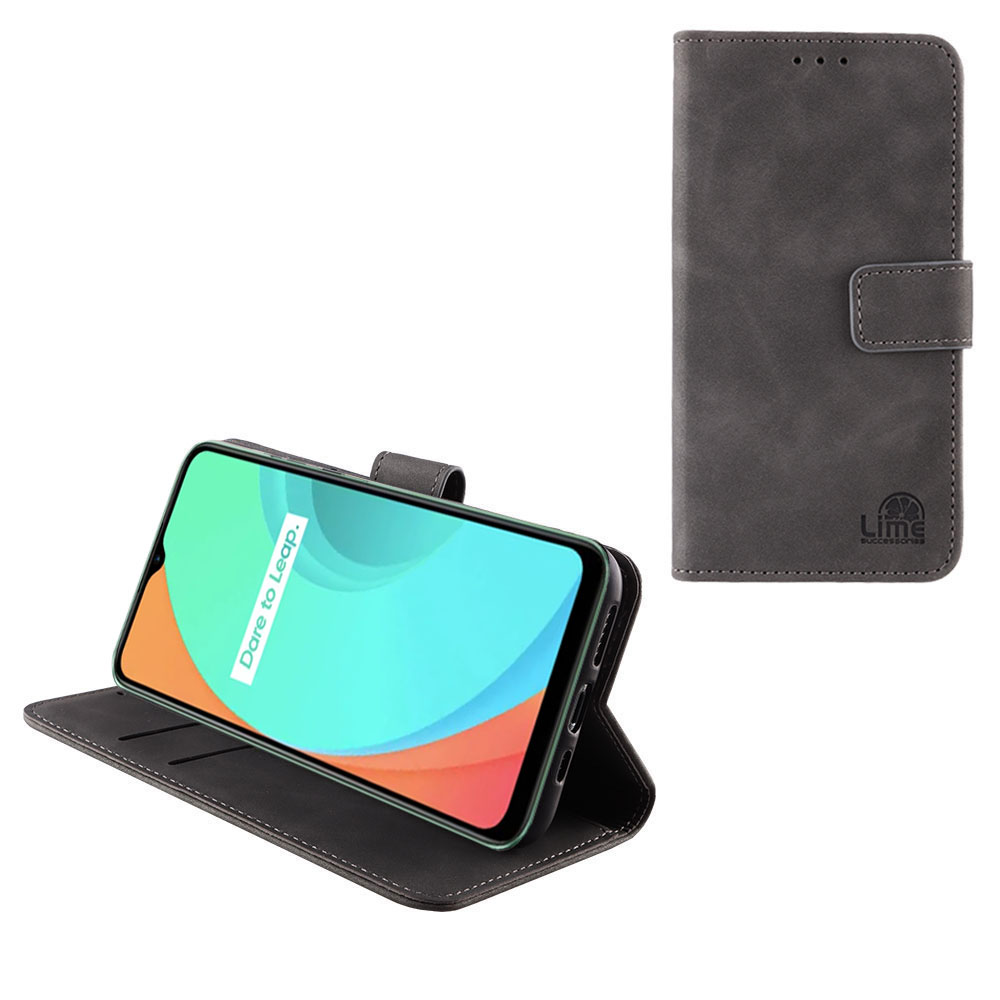 LIME ΘΗΚΗ REALME C21 6.5" ESSENTIAL MAGNET BOOK STAND CLIP GREY