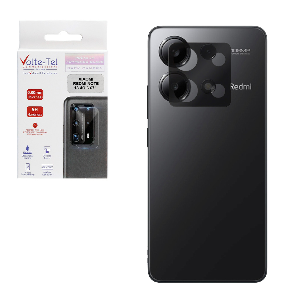 VOLTE-TEL TEMPERED GLASS XIAOMI REDMI NOTE 13 4G 6.67" 9H 0.25mm 3D CURVED FOR CAMERA BLACK