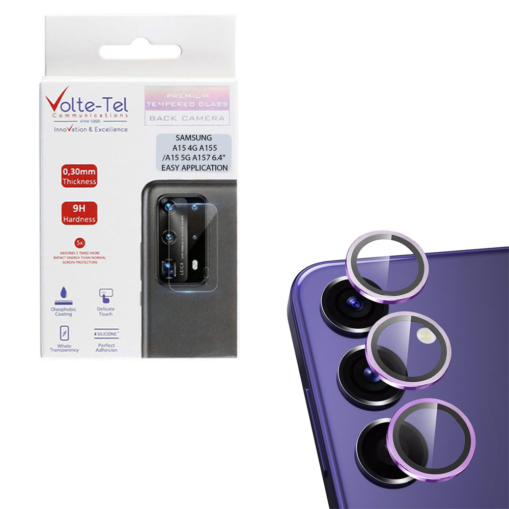 VOLTE-TEL CAMERA GLASS COVER SAMSUNG A15 4G A155/A15 5G A157 6.4" 9H 0.30MM EASY APPLICATION PURPLE