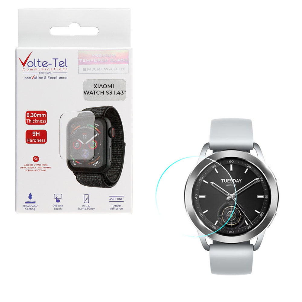 VOLTE-TEL TEMPERED GLASS XIAOMI WATCH S3 1.43" 9H 0.30mm 2.5D FULL GLUE FULL COVER