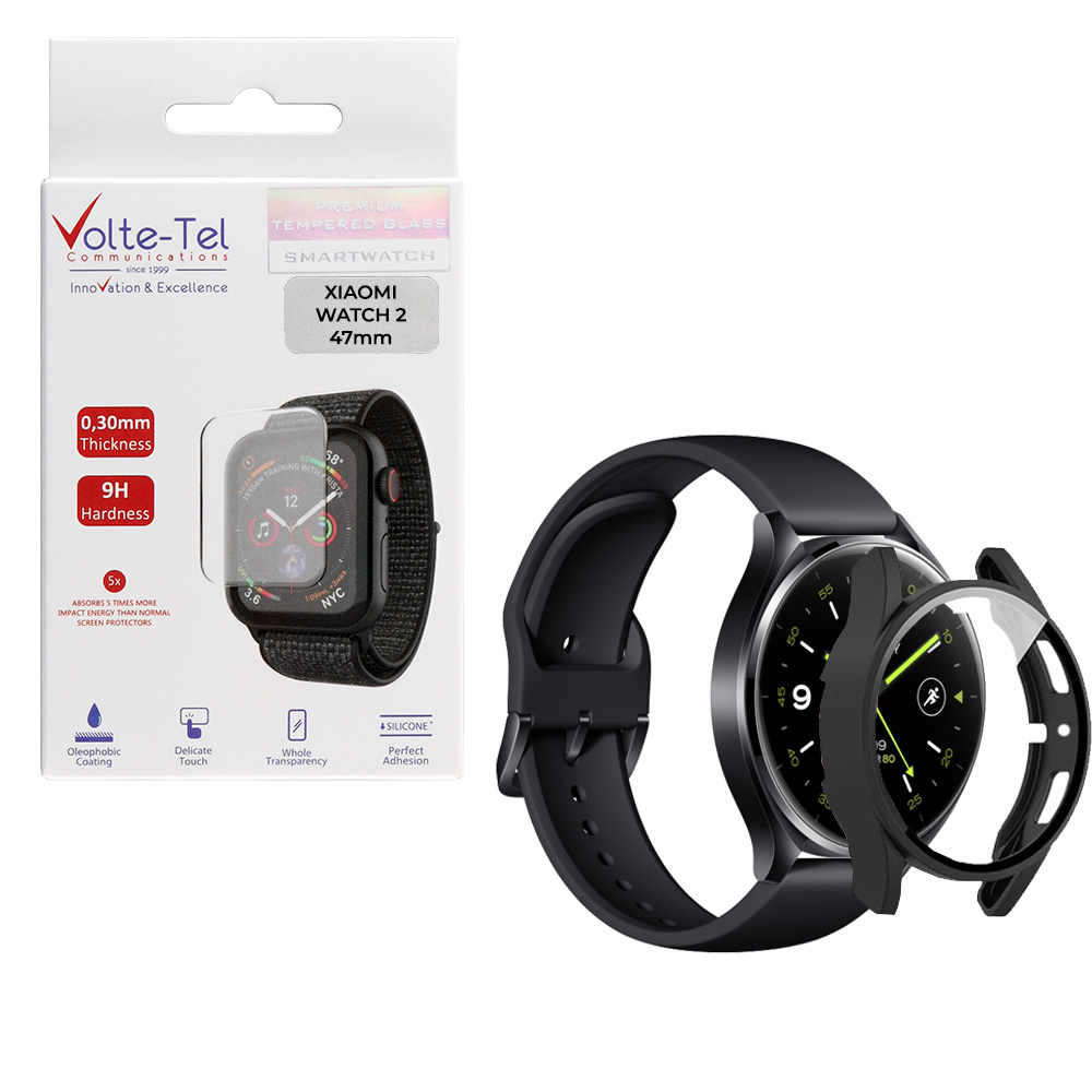 VOLTE-TEL TEMPERED GLASS XIAOMI WATCH 2 47mm 1.43" 9H 0.30mm PC EDGE COVER WITH KEY 3D FULL GLUE FULL COVER BLACK