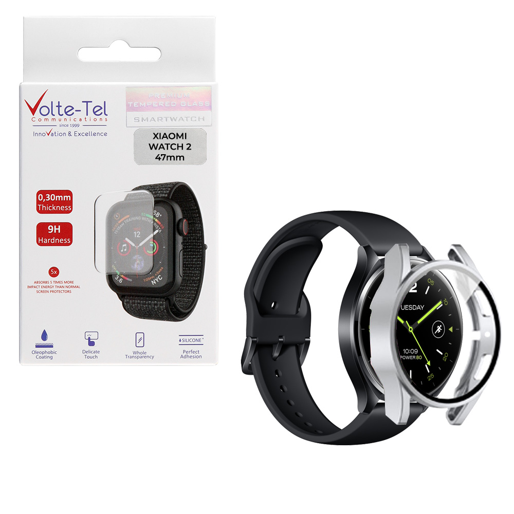 VOLTE-TEL TEMPERED GLASS XIAOMI WATCH 2 47mm 1.43" 9H 0.30mm PC EDGE COVER WITH KEY 3D FULL GLUE FULL COVER SILVER