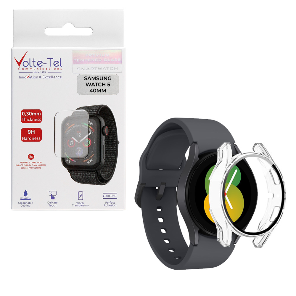 VOLTE-TEL TEMPERED GLASS SAMSUNG WATCH 5 40MM 1.2" 9H 0.30mm 2.5D EASY APPLICATION FULL GLUE FULL COVER TRANSPARENT