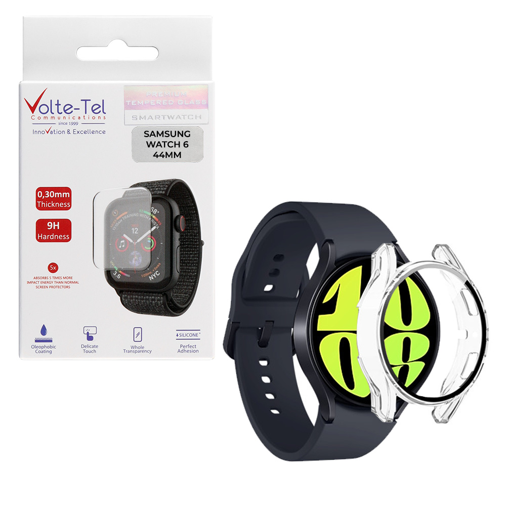 VOLTE-TEL TEMPERED GLASS SAMSUNG WATCH 6 44MM 1.5" 9H 0.30mm 2.5D EASY APPLICATION FULL GLUE FULL COVER TRANSPARENT