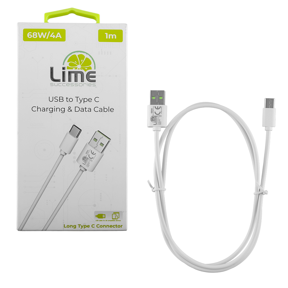 LIME USB-C TYPE C LONG TO USB 4A ΦΟΡΤΙΣΗΣ-DATA 1m LUC03 WHITE